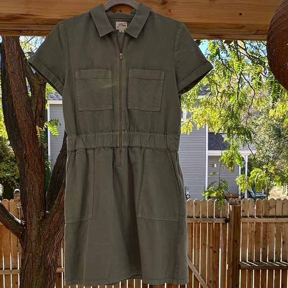 J. Crew Zip Front Chino Gray Green Pocket Utility Dress size 8 - Picture 6 of 16